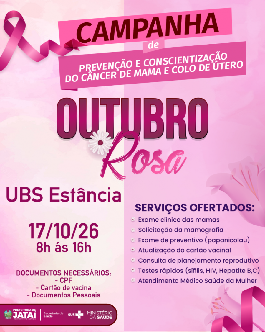 Outubro Rosa: UBS Estância terá ação de prevenção ao câncer de mama e colo do útero
